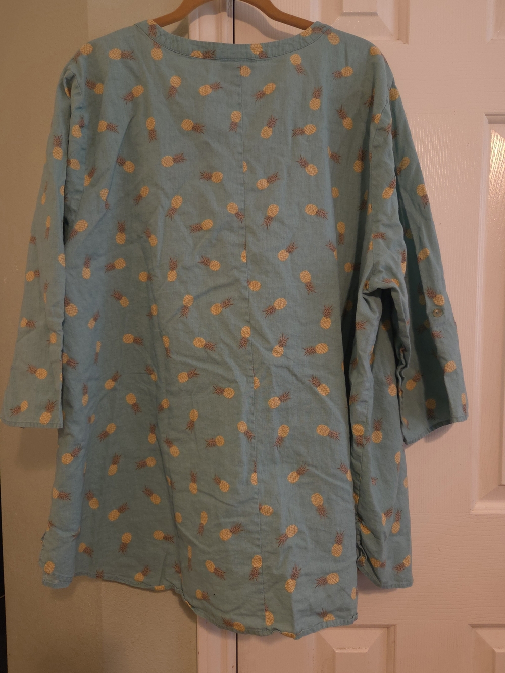 Catherines Teal Pineapple Print Henley Top - Picture 2 of 6